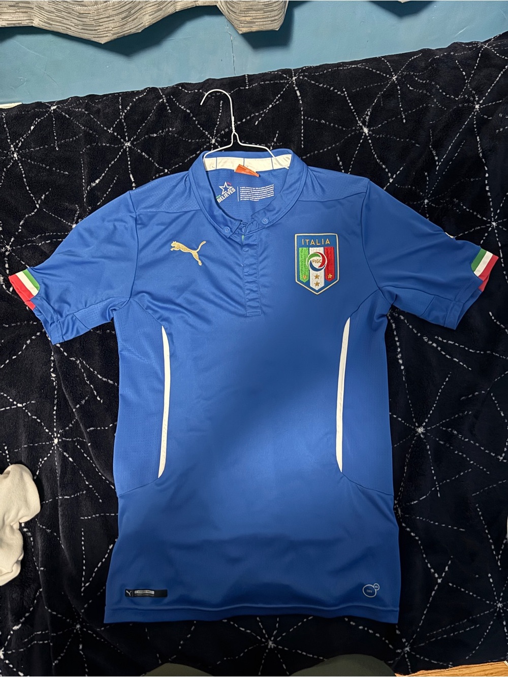 Puma Royal Blue Italy Crest Soccer Shirt with Gold Logo